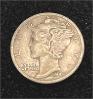 Vintage 1941 Mercury Silver Dime Coin