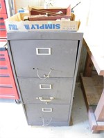 3 DRAWER METAL FILE CABINET & 3 BOXES OF TOOLS