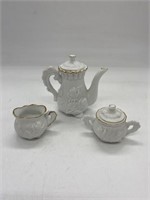 Vintage 90s Miniature White Rose Gold Trim Tea Set