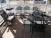 13 PC. METAL PATIO FURNITURE: TABLE & SET 6 CHAIRS