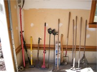 16 Assorted Lawn & Garden Tools/ Storage Rack