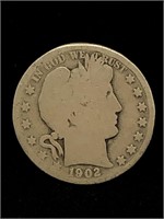 Antique 1902 Barber Silver Half Dollar coin