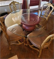 V - ROUND, GLASS-TOP TABLE W/ 4 CHAIRS (LR1)