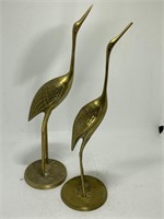 Vintage Pair of Brass Crane Figurines 12" & 11"