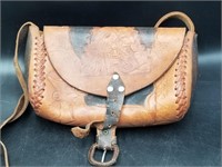 Vtg Tooled Stitched Leather Purse Native American
