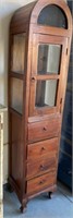 ANTIQUE 19TH CENT. NARROW CABINET W/ GLASS SIDES