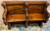 X - ANTIQUE CHURCH PEW. SEATS LIFT FOR STORAGE