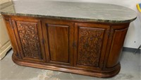 X - ORNATE CARVED SIDEBOARD W/ GREEN MARBLE TOP