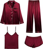 SWOMOG Womens Silk Satin Pajamas 4 pcs - XS