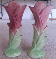 Pair of 1950's Shawnee pottery bud vases, 5" tall