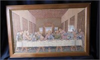 Framed Last Supper tapestry w/ metallic threads,