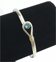 925 Silver Blue Stone Bangle Bracelet w/ 14K