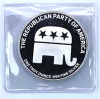 1 Troy Oz Silver .999 Republican Party Round BU