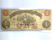 1862 Virginia $1 Treasury Note, Richmond, Fine