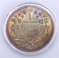 1oz Silver Vintage Seated Liberty Rainbow Toned