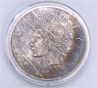 1987 Peace Style Retro 1oz Silver Rainbow Toned