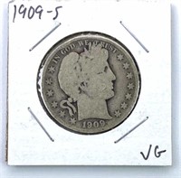 1909-S Barber Silver Half Dollar, VG