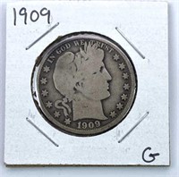 1909 Barber Silver Half Dollar, G