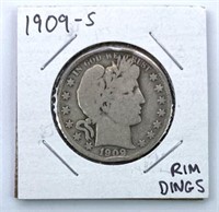 1909-S Barber Silver Half Dollar, Rim Dings