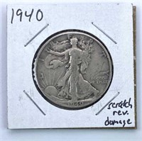 1940 Walking Liberty Silver Half Dollar, Scratch