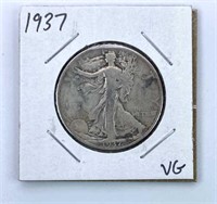 1937 Walking Liberty Silver Half Dollar, VG