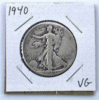 1940 Walking Liberty Silver Half Dollar, VG