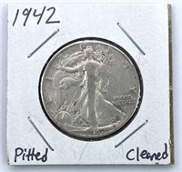 1942 Walking Liberty Silver Half Dollar, Pitted