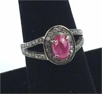 925 Silver Ruby Cabochon Ring