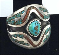 925 Silver Navajo Inlaid Turquoise Ring
