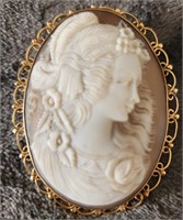 Q - VINTAGE GOLD CAMEO PENDANT / PIN 13.5G  (S73)