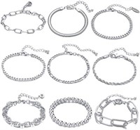 9 PCS Sliver Chain Bracelets Set for Women Silve