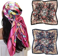 Silk Head Scarf Square Scarves - 35 Inches Satin