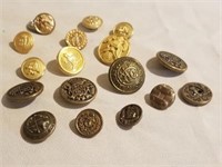 8 Goldtone & Nine Brass Vintage Buttons