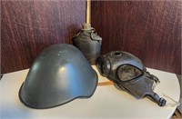 Military Group - Helmet, canteen, gas mask