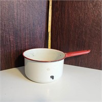 Red white Enamelware pot and lid