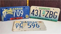 Set of 3 license plates, Kansas and Missouri