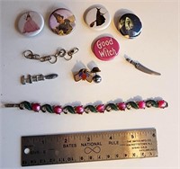 Group of misc items, bracelet, pin backs etc.