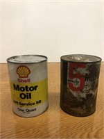 2 Vintage Oil Cans Shell & 5 min motor flush Full