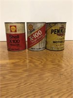 3 Vintage Oil Cans Shell & Pennzoil
