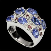 Unheated Blue Tanzanite & Rhodolite Garnet Ring