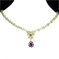 Natural Peridot & Rhodolite Garnet Necklace