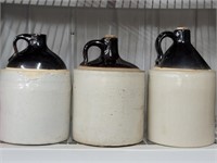 3  Jugs Brown and white stoneware Jugs with