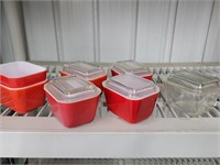 7 Pyrex Refrigerator dishes 6 red, 1 clear, 5