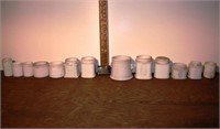 13 early milk glass mostly cold cream jars; as is