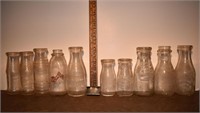 10 early clear glass PA & MD milk bottles, tallest