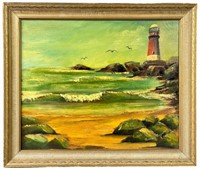 Unknown Artist- Seascape w/ Lighthouse Painting