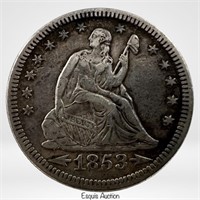 1853 US Silver Quarter Dollar w/ Arrows & Rays