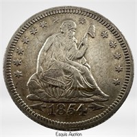 1854 US Siver Quarter Dollar w/ Arrows XF/ AU