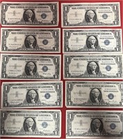 S - LOT OF 10 $1 SILVER CERTIFICATES (M1)