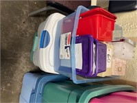 4 Plastic Totes and 5 Small Bins